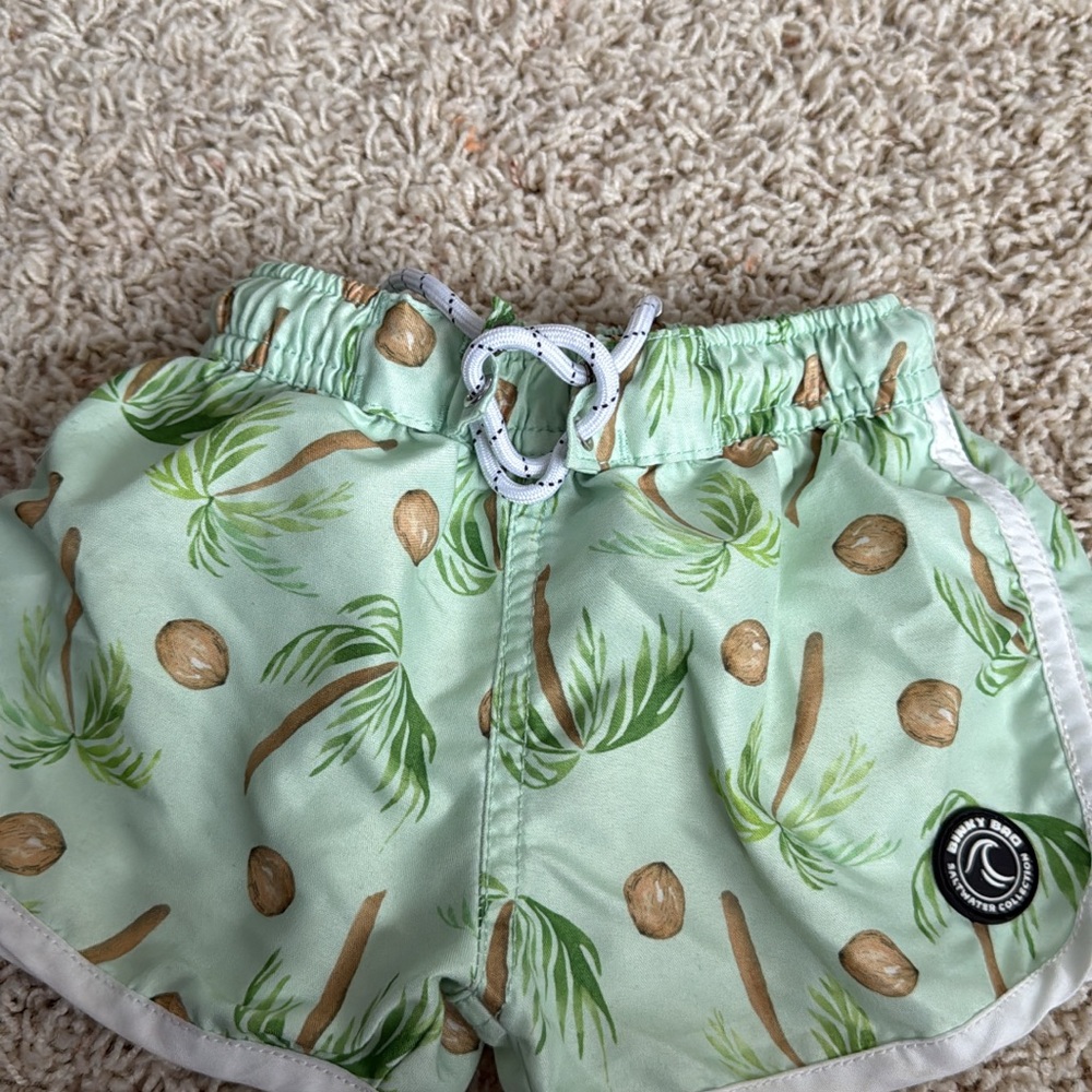 Palm Print Kids Shorts in Light Green